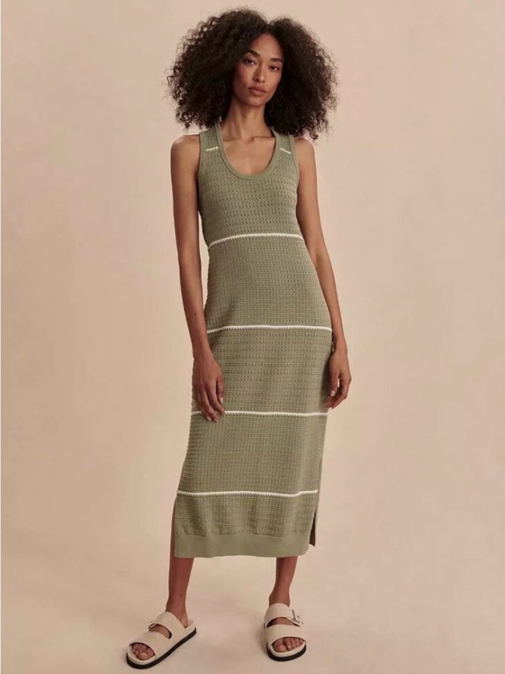 Varley Scott Scoop-Neck Sleeveless Midi Dress Seagrass S